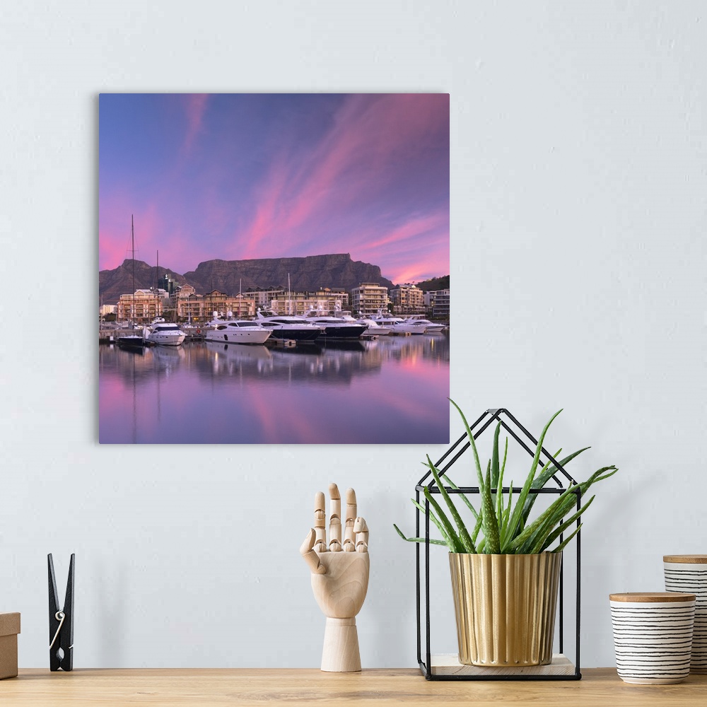 A bohemian room featuring V A Waterfront Marina at sunset, Cape Town, Western Cape, South Africa