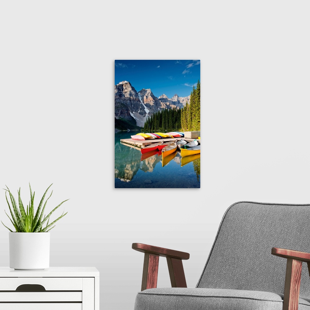 A modern room featuring Valley Of The Ten Peaks And Moraine Lake, Banff National Park, Alberta, Canada