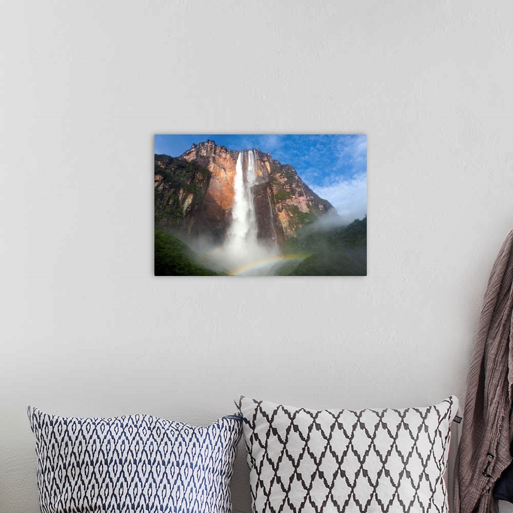 A bohemian room featuring Venezuela, Guayana, Canaima National Park, View of Angel Falls from Mirador Laime