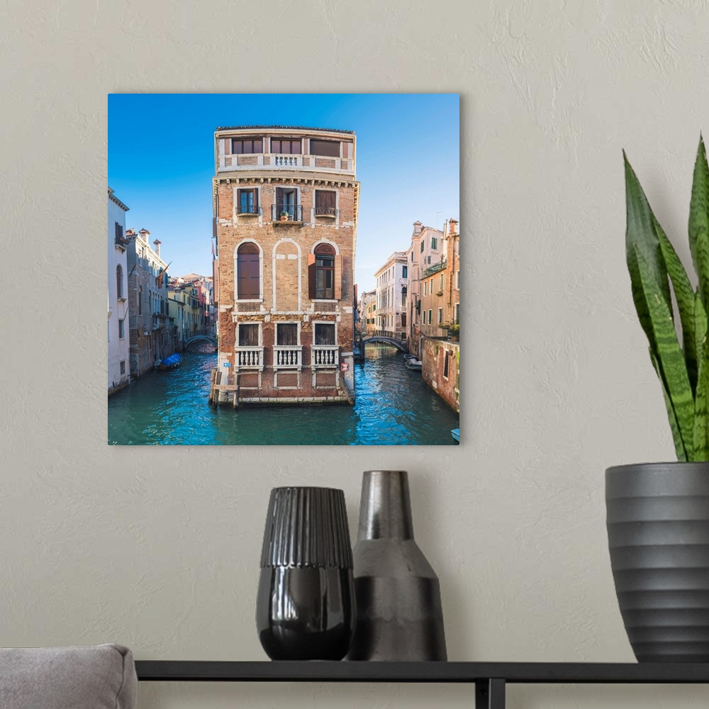A modern room featuring Venice, Veneto, Italy. Palace On A Narrow Canal.