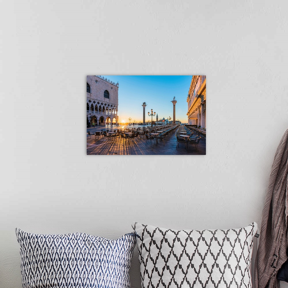 A bohemian room featuring Venice, Veneto, Italy. Piazzetta San Marco And Doge's Palace At Sunrise.
