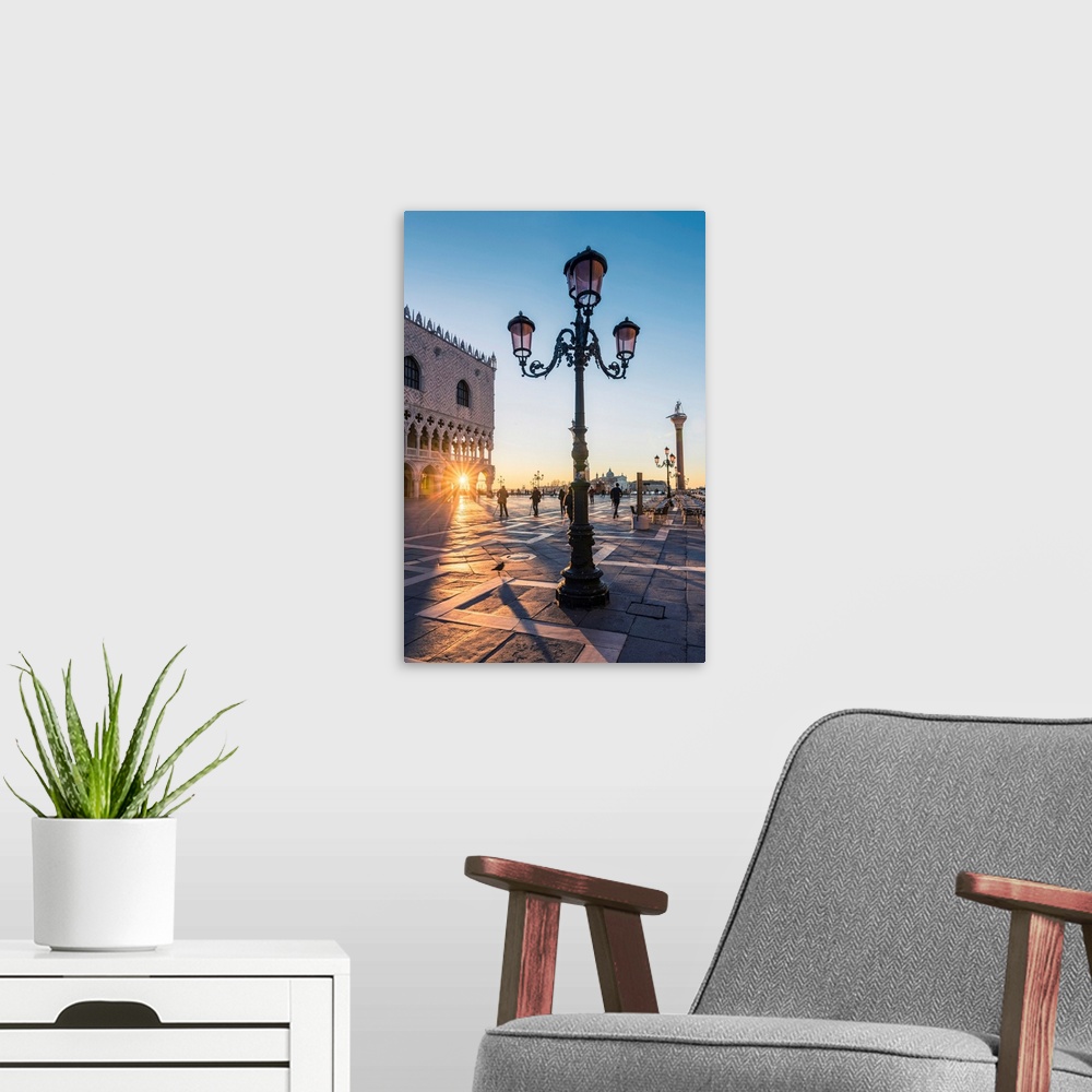 A modern room featuring Venice, Veneto, Italy. Piazzetta San Marco And Doge's Palace At Sunrise.