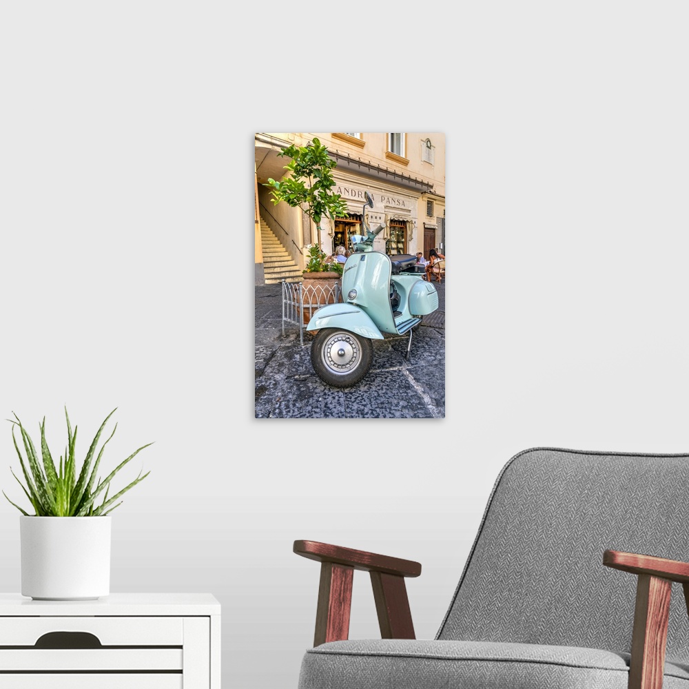 A modern room featuring Vespa scooter parked in Amalfi, Campania, Italy