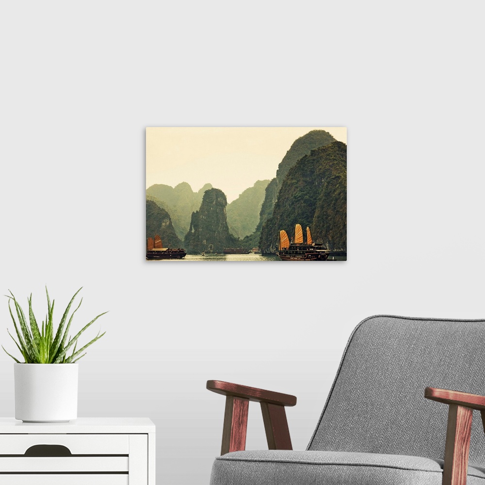 A modern room featuring Vietnam, Halong Bay and Tourist Junk Boat