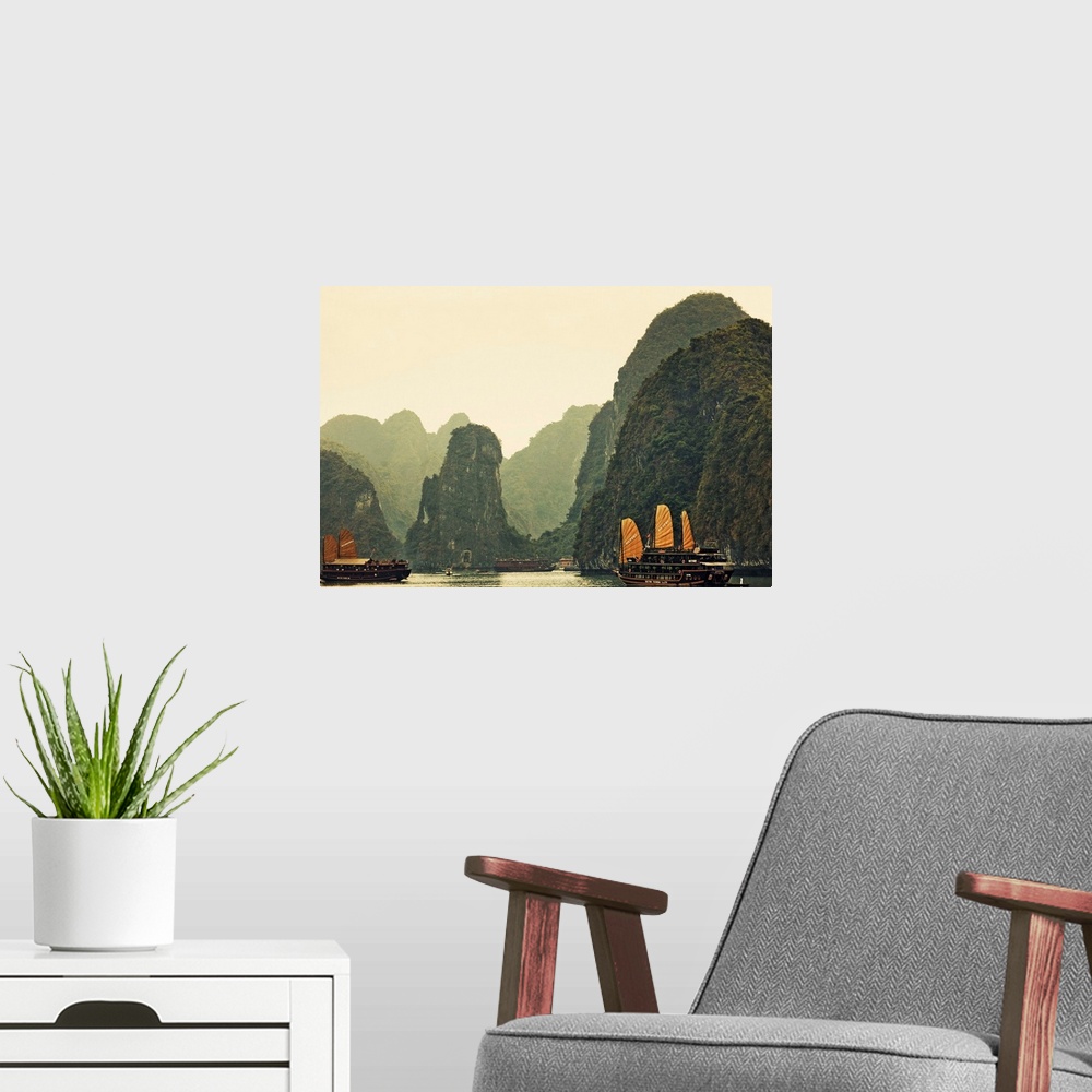 A modern room featuring Vietnam, Halong Bay and Tourist Junk Boat