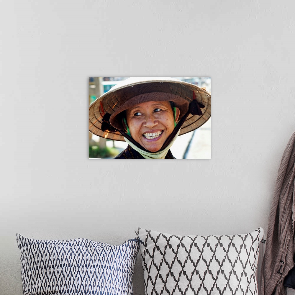 A bohemian room featuring Vietnam, Hoi An, Portrait of Lady Wearing Conical Hat