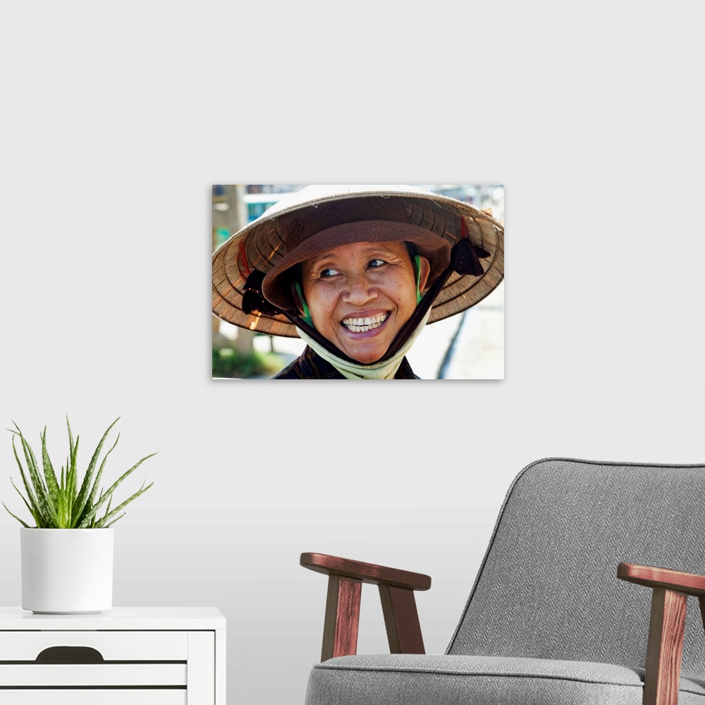 A modern room featuring Vietnam, Hoi An, Portrait of Lady Wearing Conical Hat