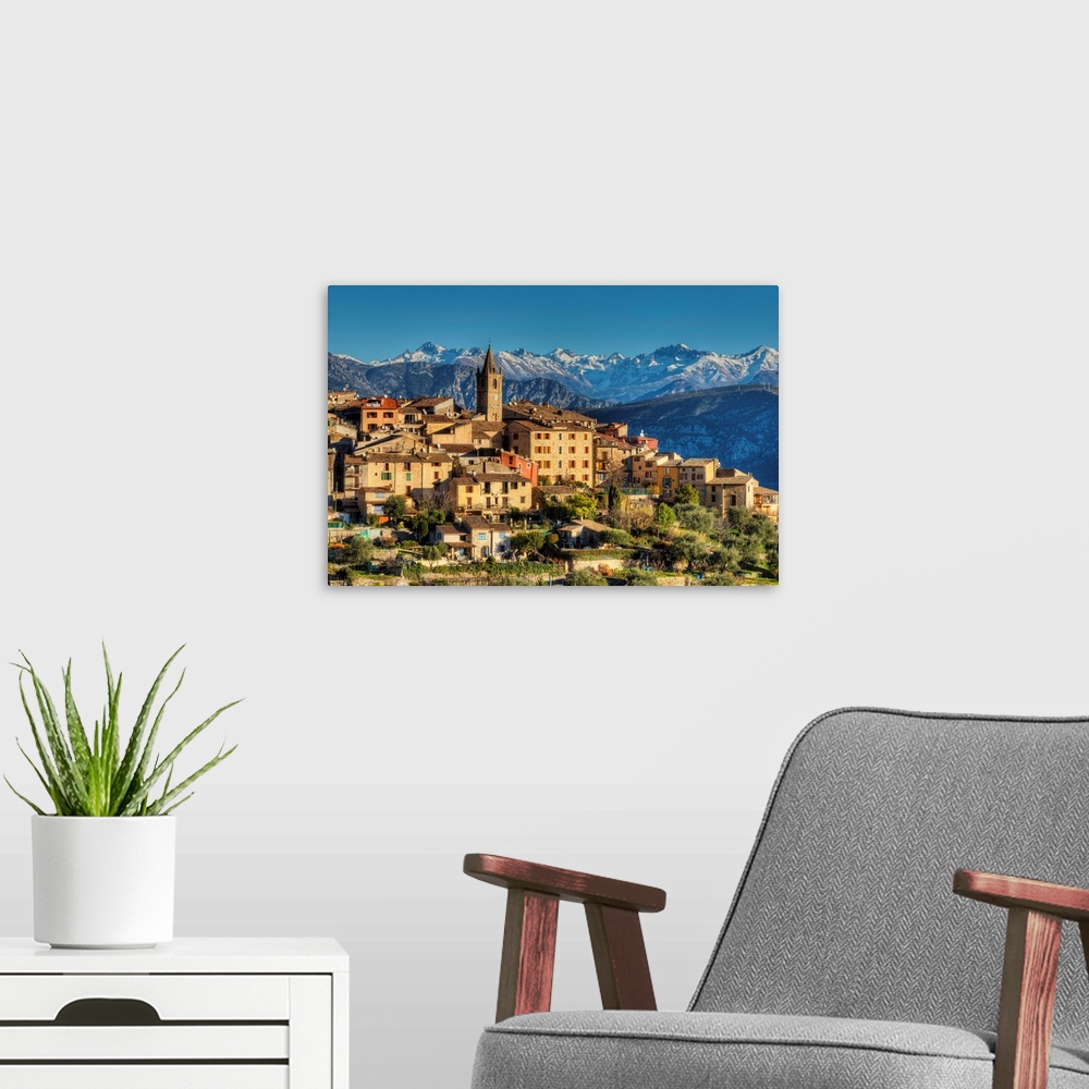 A modern room featuring View At Le Broc With The Mountains Of Parc National De Mercantour, Alpes-Maritimes, Provence-Alpe...