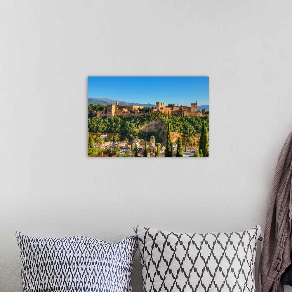 A bohemian room featuring View At The Alhambra From Albaicin, UNESCO World Heritage Site, Granada, Andalusia, Spain