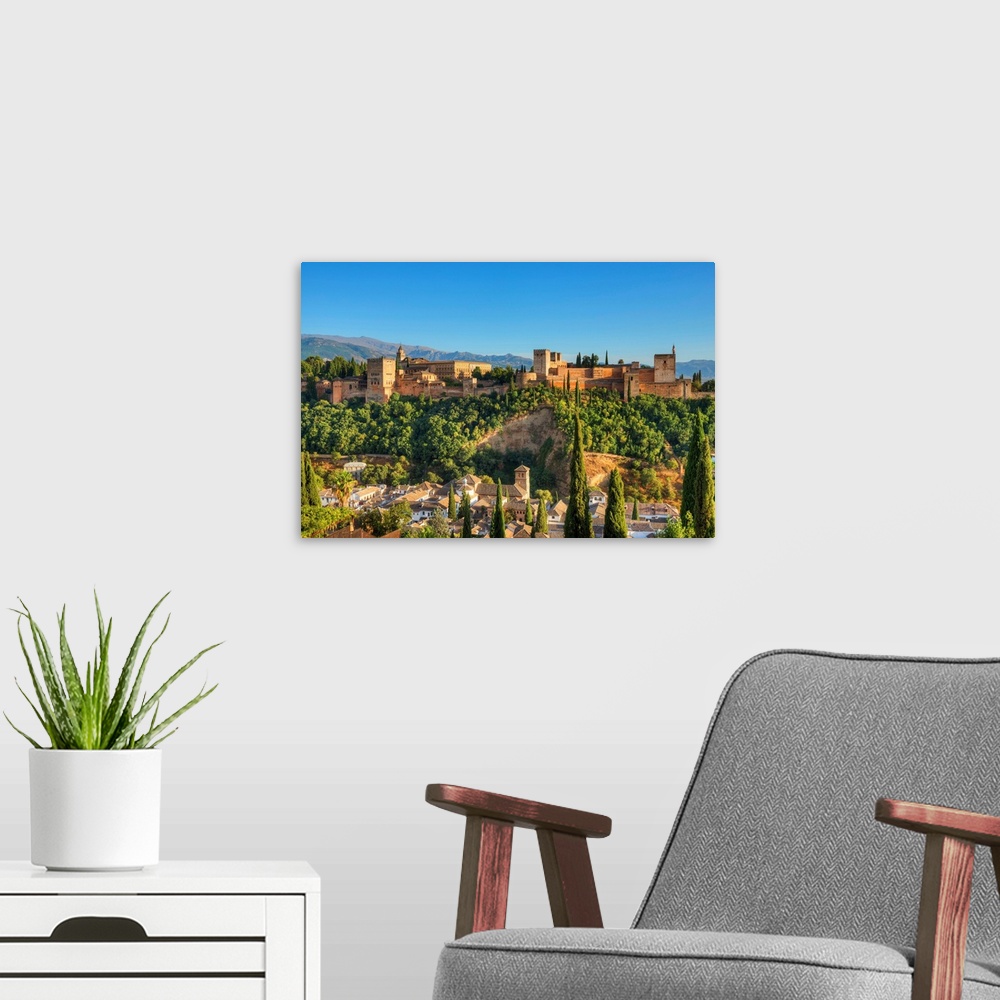 A modern room featuring View At The Alhambra From Albaicin, UNESCO World Heritage Site, Granada, Andalusia, Spain