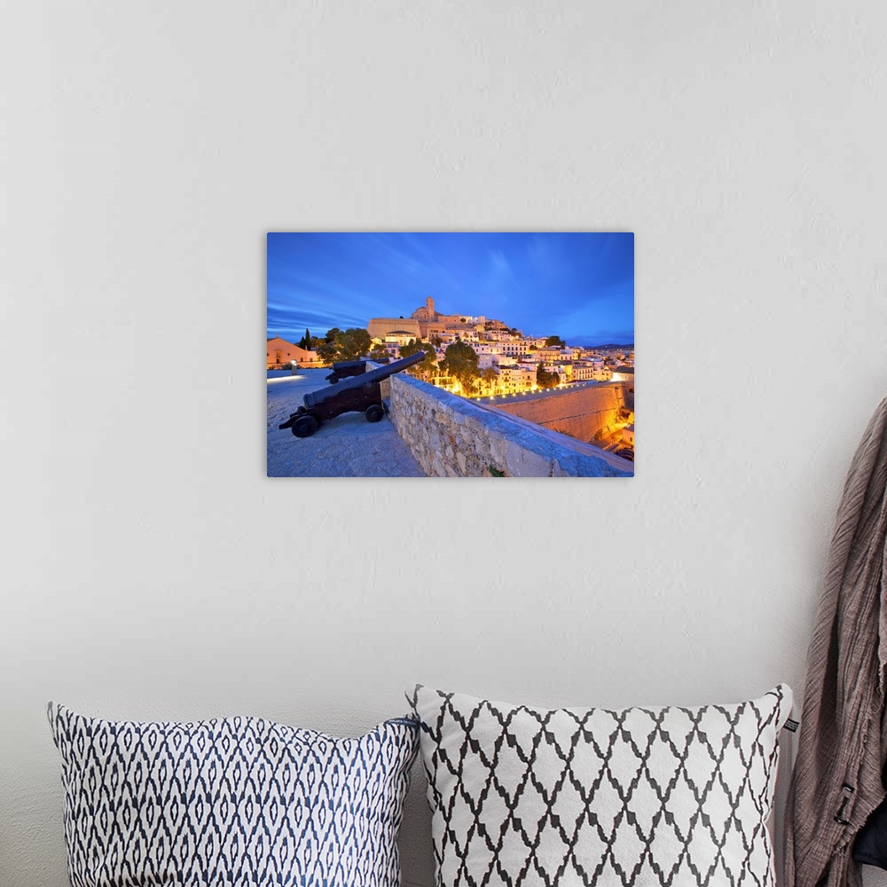 A bohemian room featuring View from Baluarte de Santa Llucia to D'Alt Vila, Ibiza, Balearic Islands, Spain.