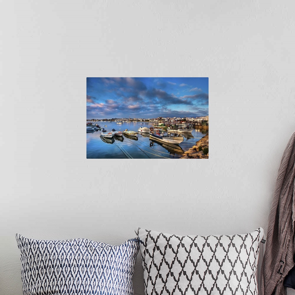 A bohemian room featuring View from fishing harbour towards old town, Lagos, Algarve, Portugal