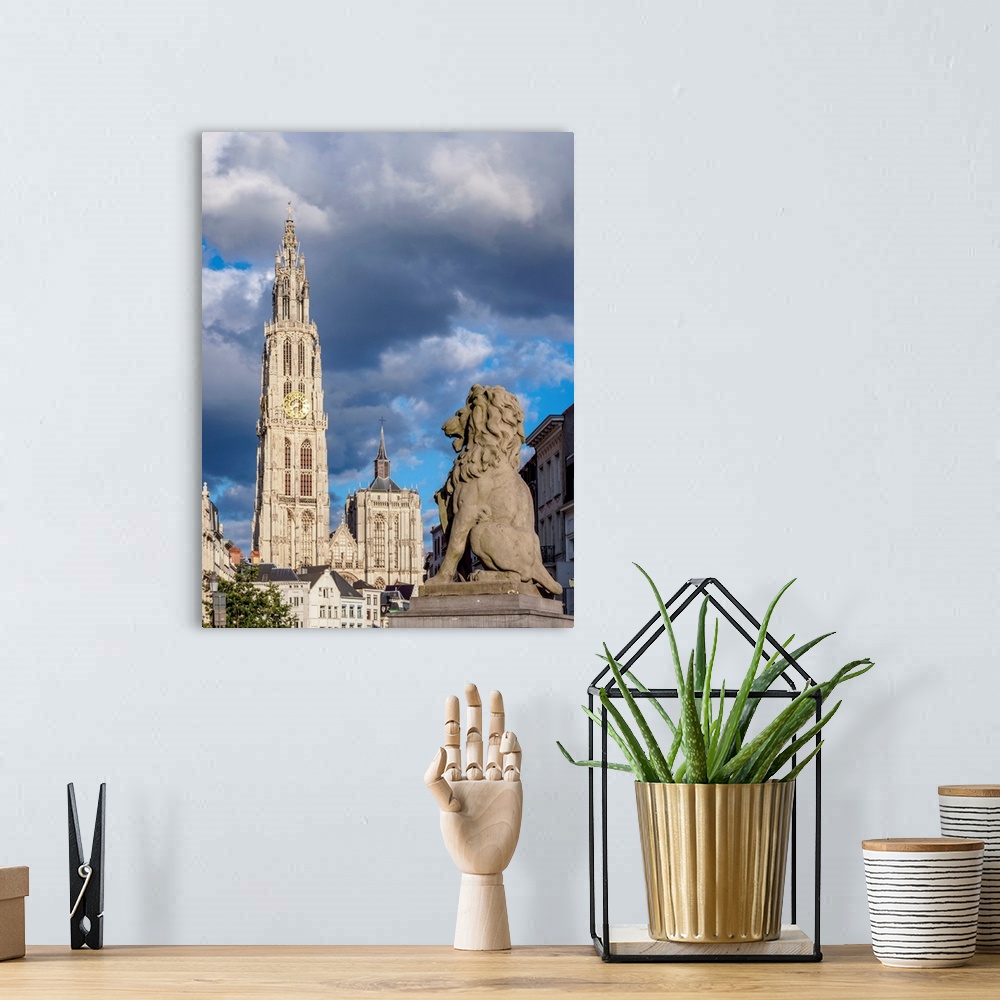 A bohemian room featuring View From Steenplein Towards The Cathedral Of Our Lady, Antwerp, Belgium