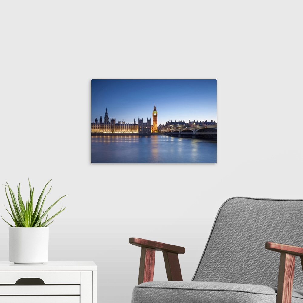 A modern room featuring United Kingdom, England, London, Westminster. View of Big Ben (Queen Elizabeth Tower) and the Pal...