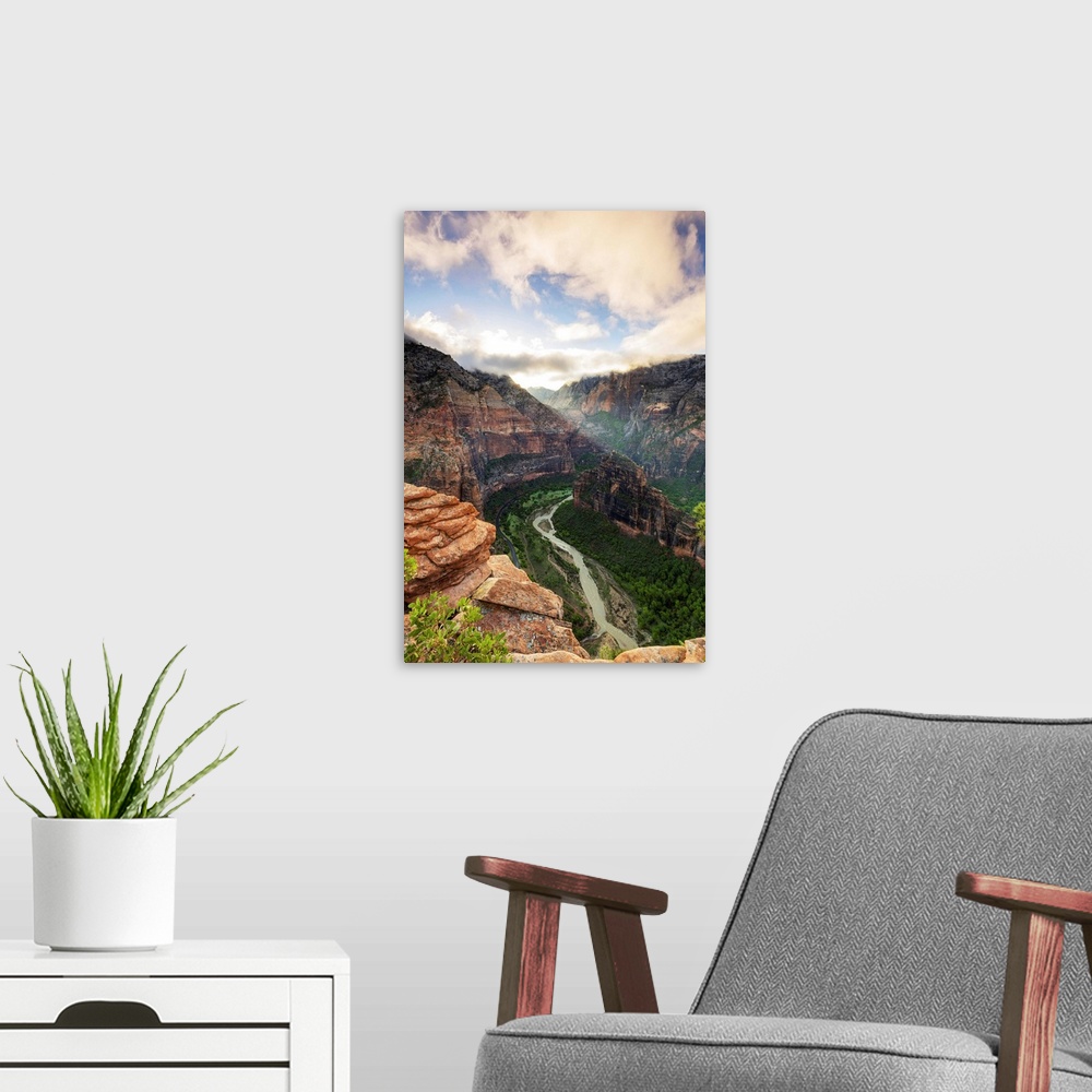 A modern room featuring View of Big Bend and the Virgin river from Angels landing, tah, USA.