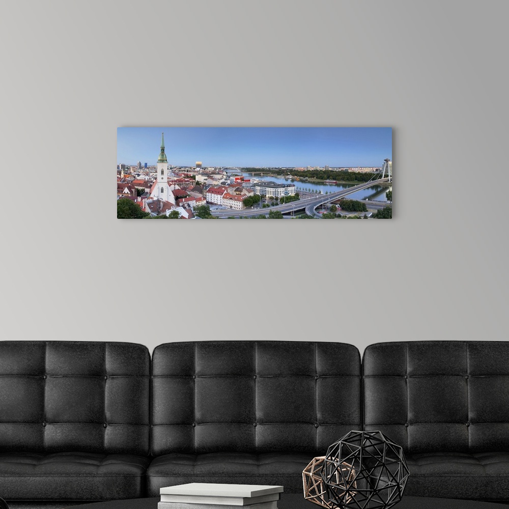 A modern room featuring View of Bratislava at dusk, Slovakia