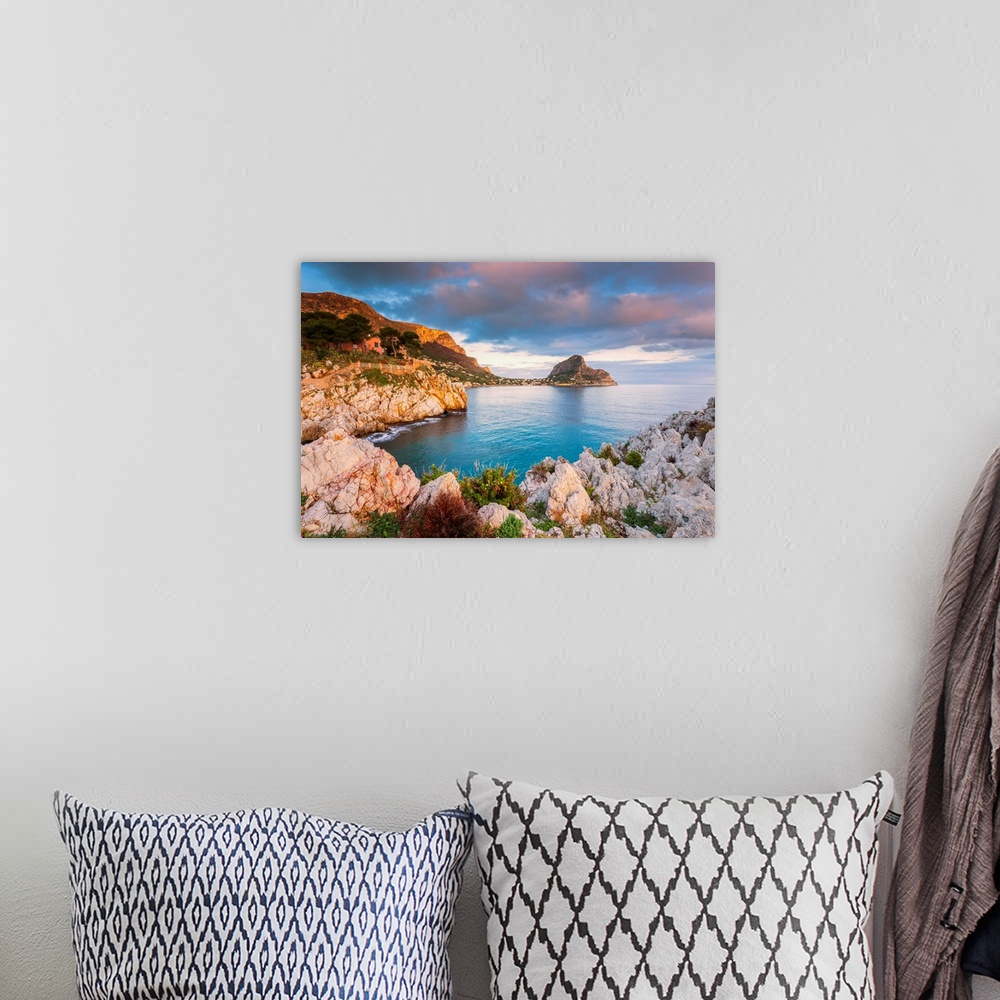 A bohemian room featuring View Of Cape Zafferano At Sunrise-Europe, Sicily Region, Italy, Palermo District, Sant'Elia Munic...