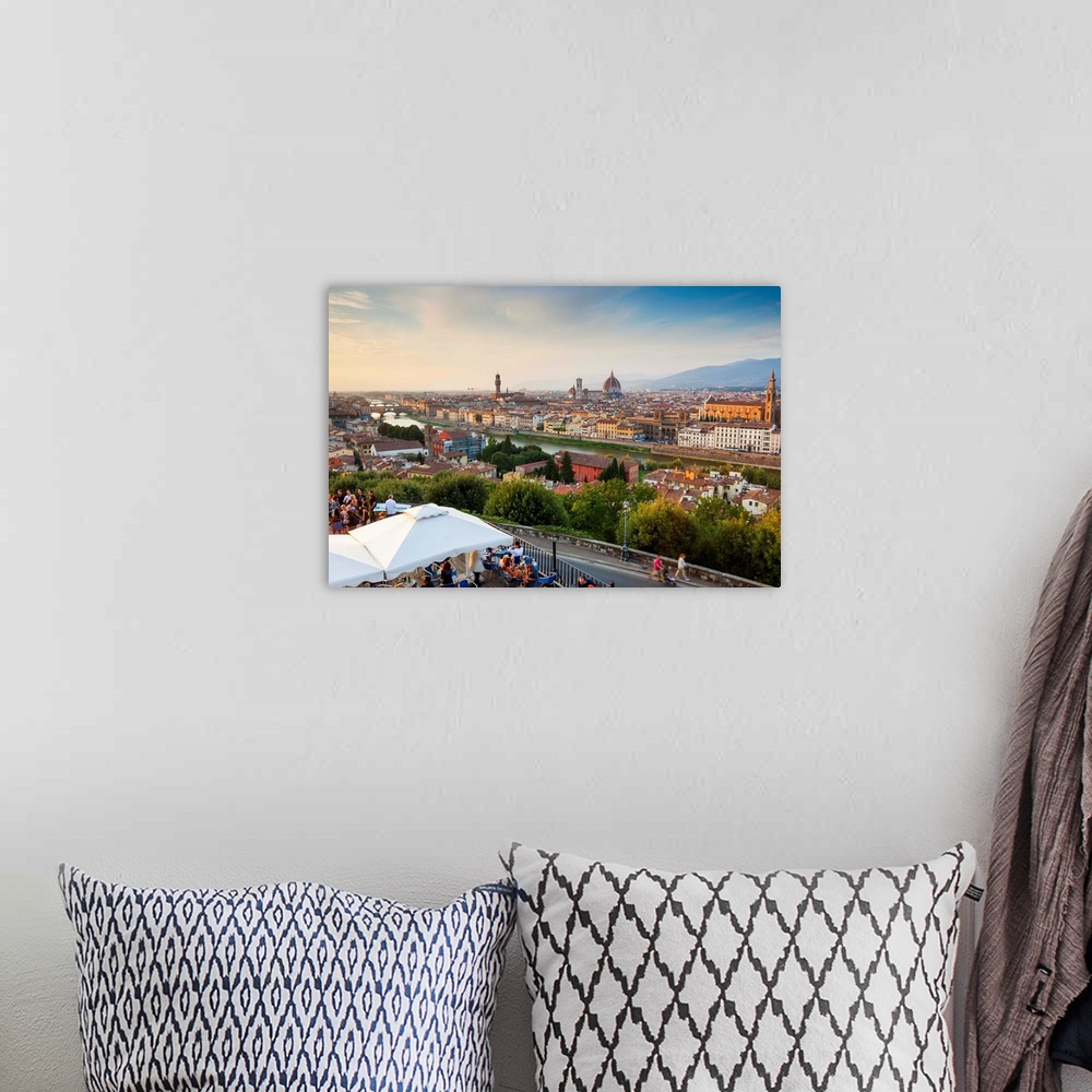 A bohemian room featuring View of city from Piazza Michelangelo, Florence, Tuscany, Italy.
