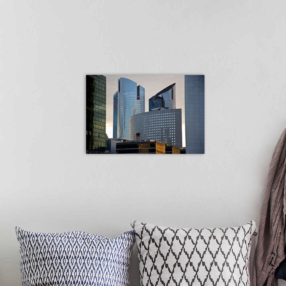 A bohemian room featuring View of La Defense, the main business district of Paris, France.