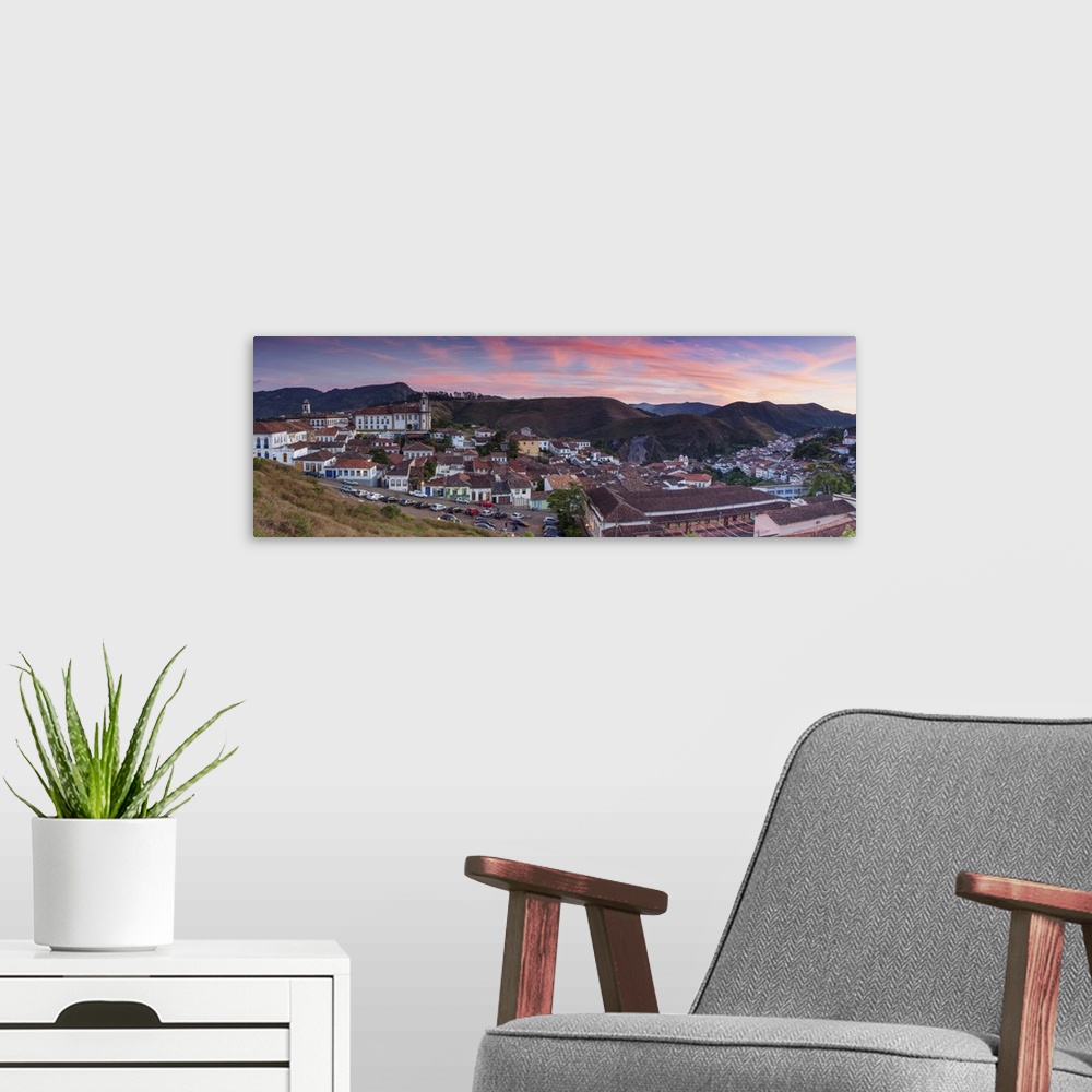A modern room featuring View of Ouro Preto at sunset, Minas Gerais, Brazil