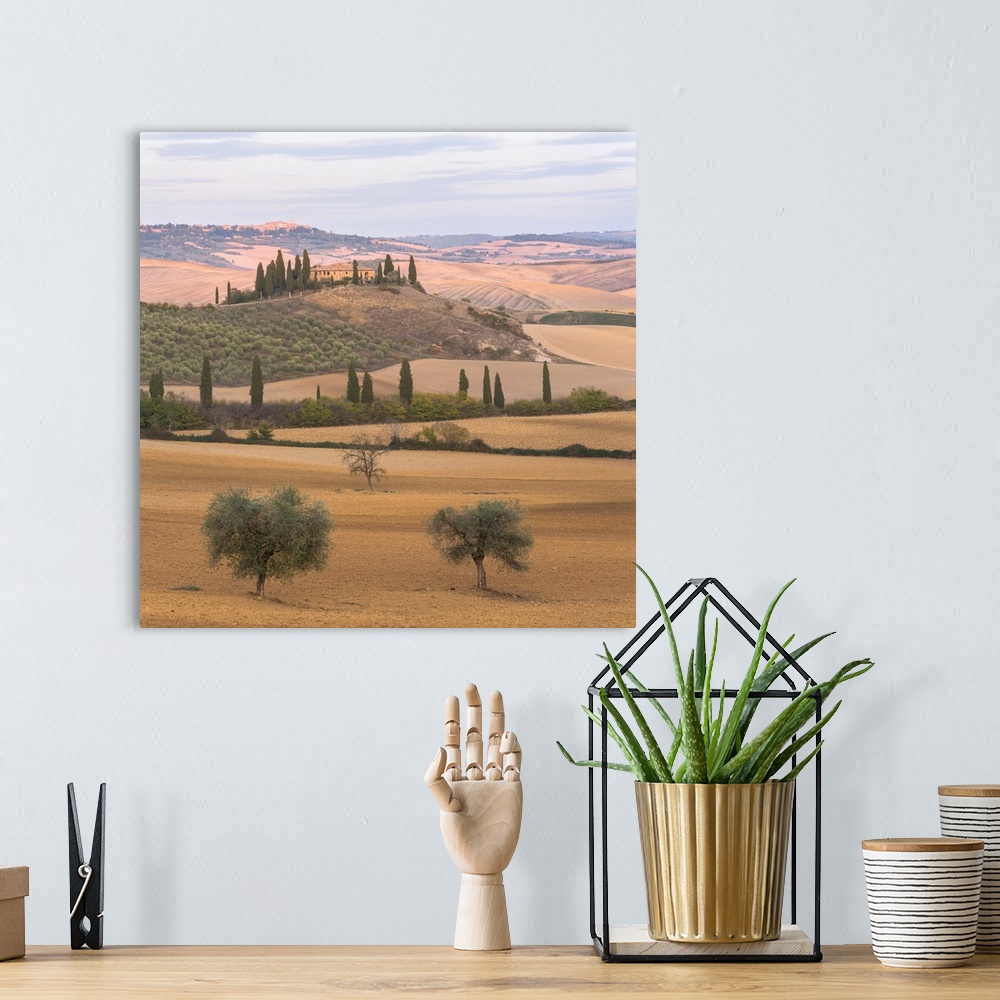 A bohemian room featuring San Quirico d'Orcia, Province Of Siena, Orcia Valley, Tuscany, Italy, Europe. View Of Podere Belv...