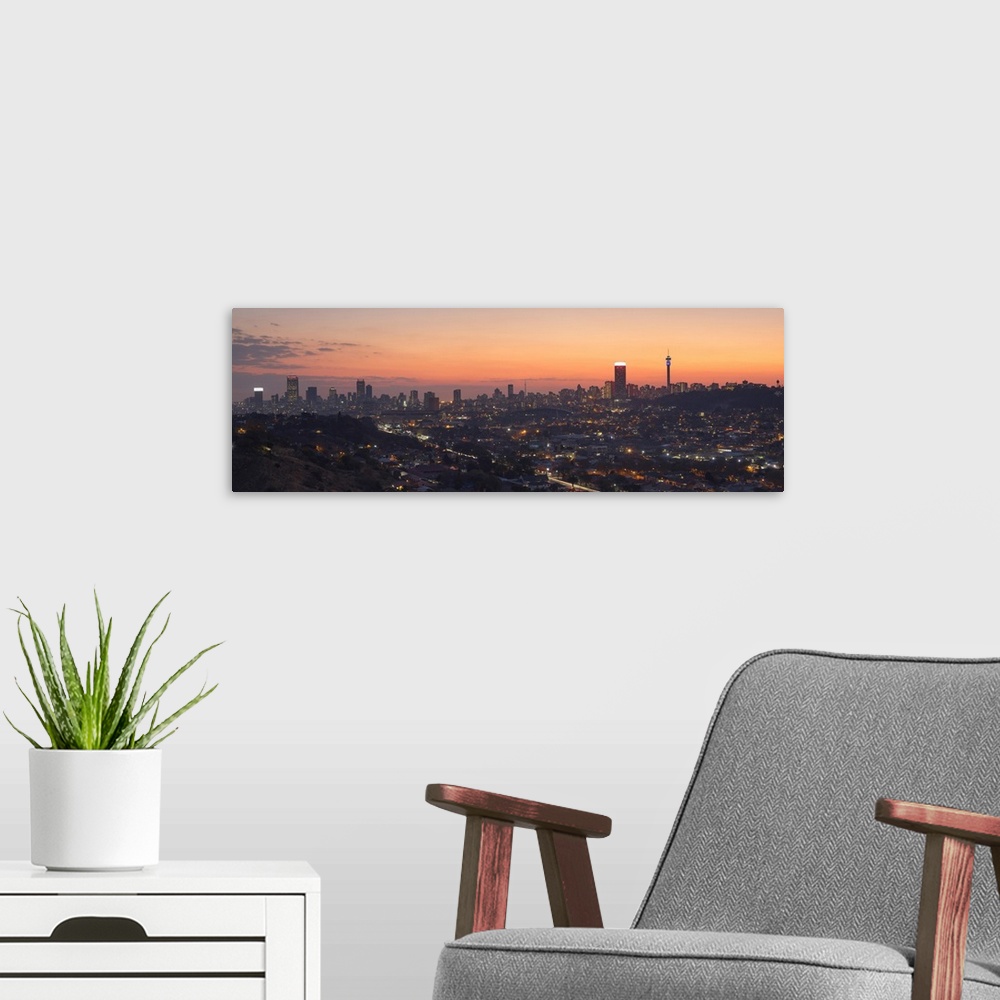 A modern room featuring View of skyline at sunset, Johannesburg, Gauteng, South Africa
