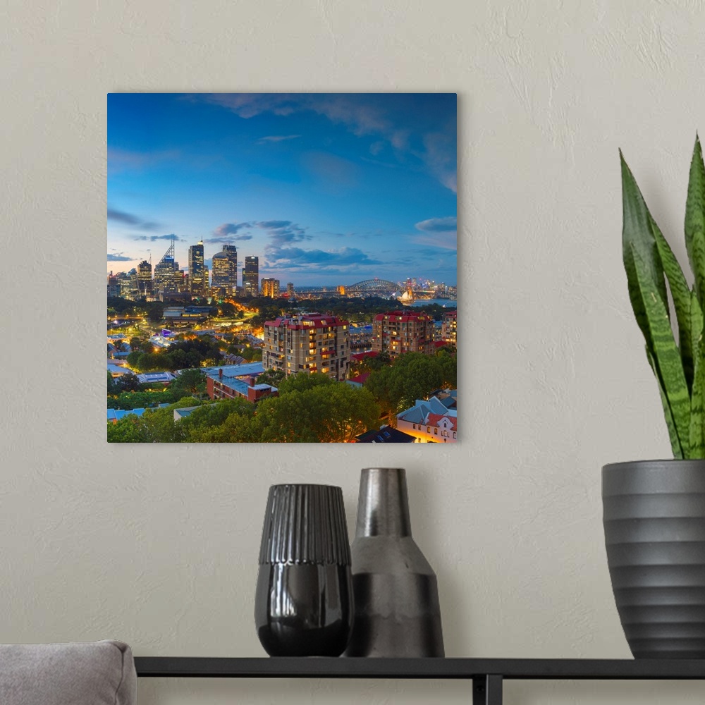 A modern room featuring View Of Skyline At Sunset, Sydney, New South Wales, Australia