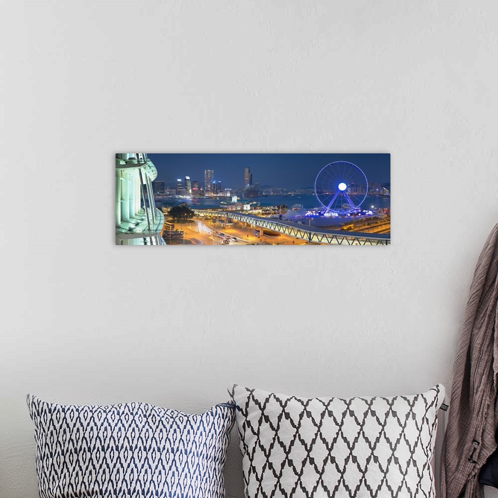 A bohemian room featuring View of Star Ferry pier, observation wheel and Tsim Sha Tsui skyline, Hong Kong, China