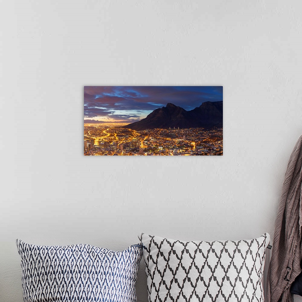 A bohemian room featuring View of Table Mountain and City Bowl at dawn, Cape Town, Western Cape, South Africa