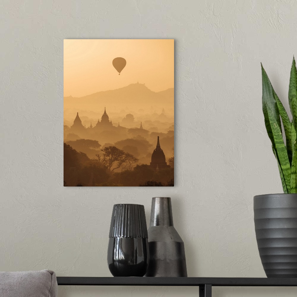 A modern room featuring View of Temples and Hot Air Balloons at dawn, Bagan, Mandalay Region, Myanmar