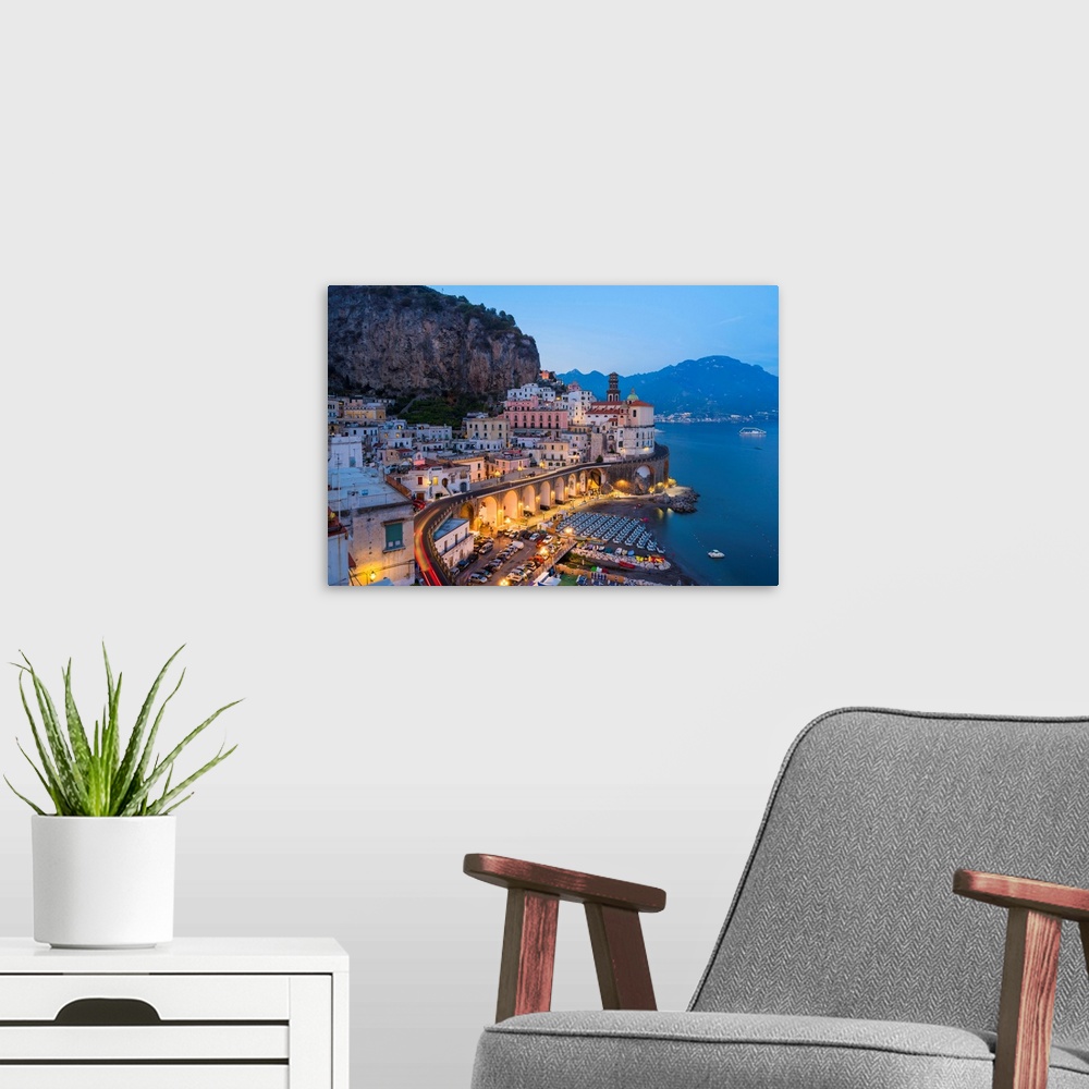 A modern room featuring Atrani, Amalfi Coast, Salerno Province, Campania, Italy-View Of The Small Village Of Atrani Durin...