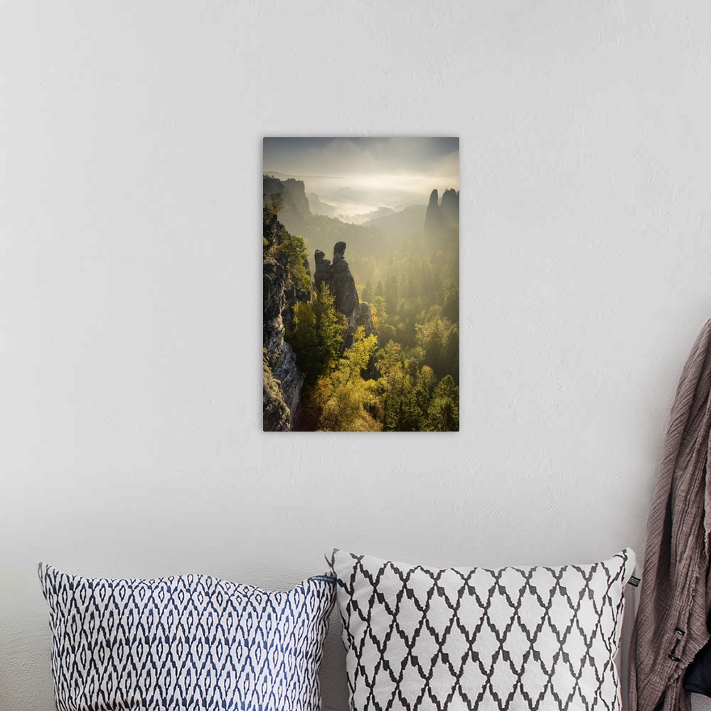 A bohemian room featuring View of the Zitronenkopf rocks in the Elbe Sandstone Mountains, Saxon Switzerland National Park, ...