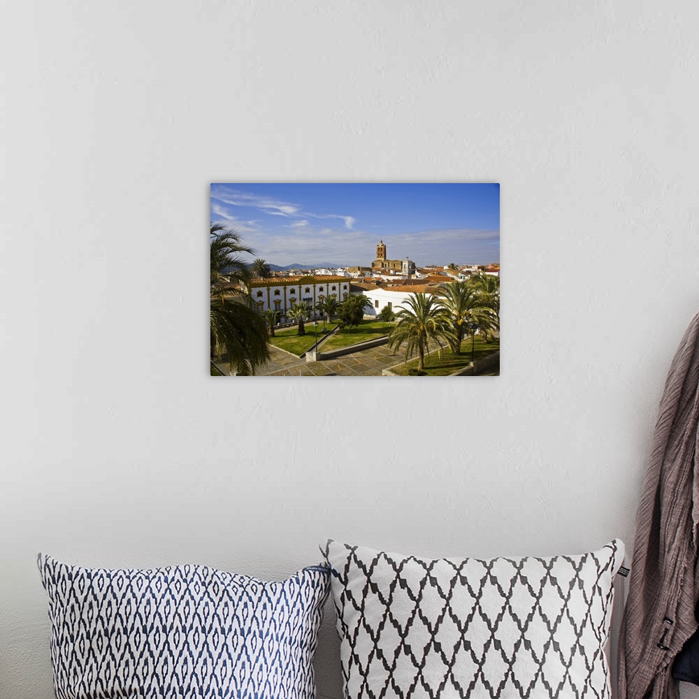 A bohemian room featuring View of Zafra from The Parador Hotel, Extremadura, Spain, Europe.
