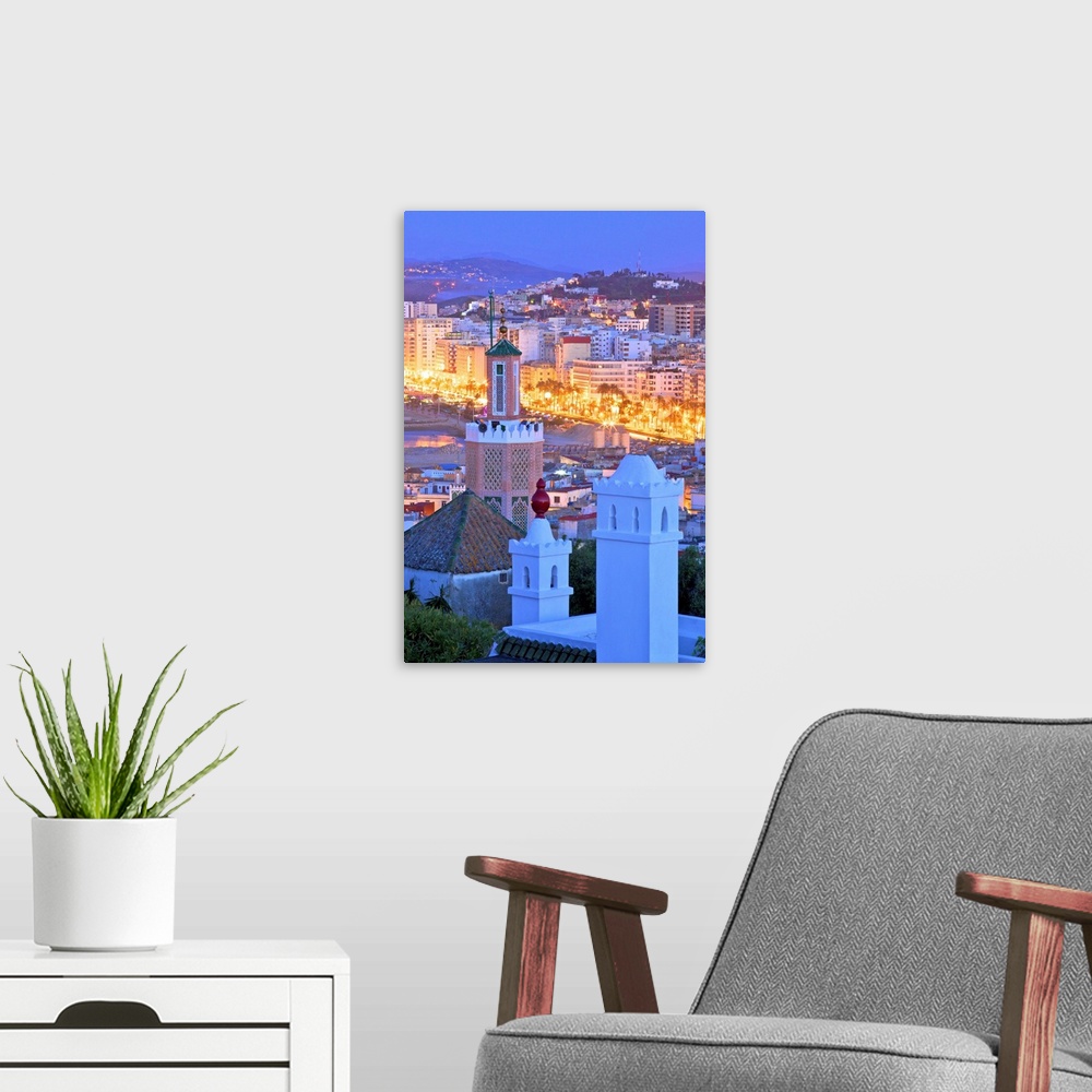 A modern room featuring View over Kasbah to Tangier, Tangier, Morocco, North Africa.