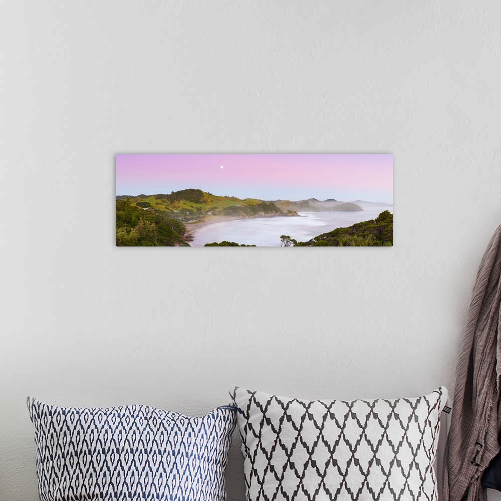 A bohemian room featuring Elevated View Over Sandy Bay illuminated at dawn, Tutukaka Coast, Northland, North Island, New Ze...