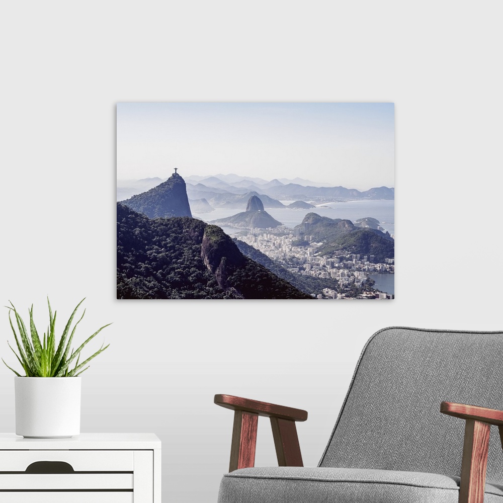 A modern room featuring View towards Corcovado and Sugarloaf Mountains from Tijuca Forest National Park, Rio de Janeiro, ...