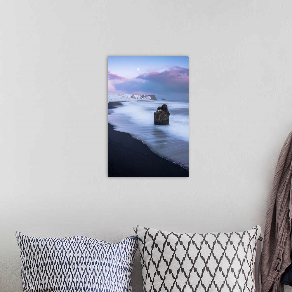 A bohemian room featuring Vik, Southern Iceland, Europe. The black beach of Reynisfjara on a winter sunset.