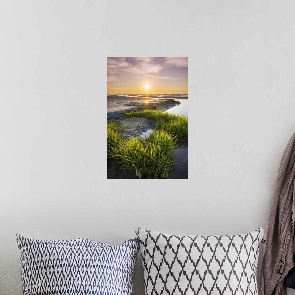 A bohemian room featuring Wadden Sea with low tide, Duhnen, Cuxhaven, Lower Saxony, Germany.
