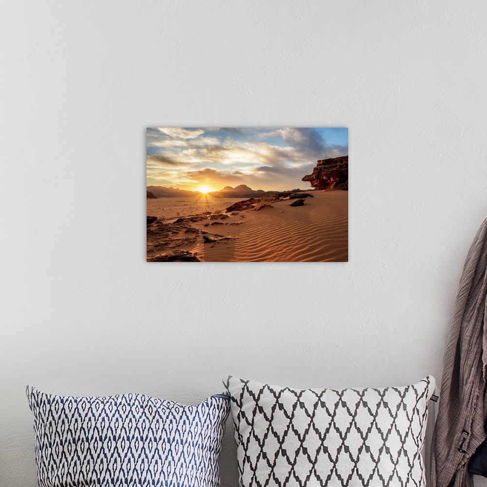 A bohemian room featuring Wadi Rum At Sunset, Aqaba Governorate, Jordan.