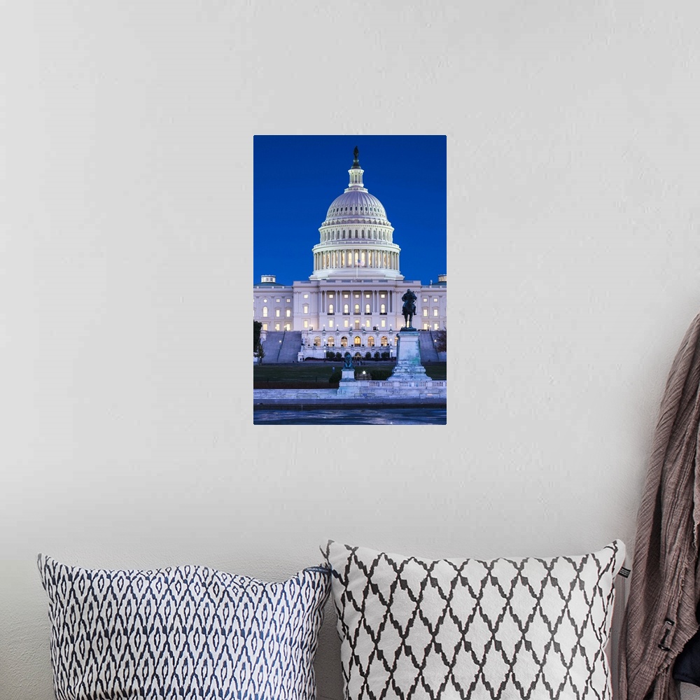 A bohemian room featuring USA, Washington DC, US Capitol, dusk