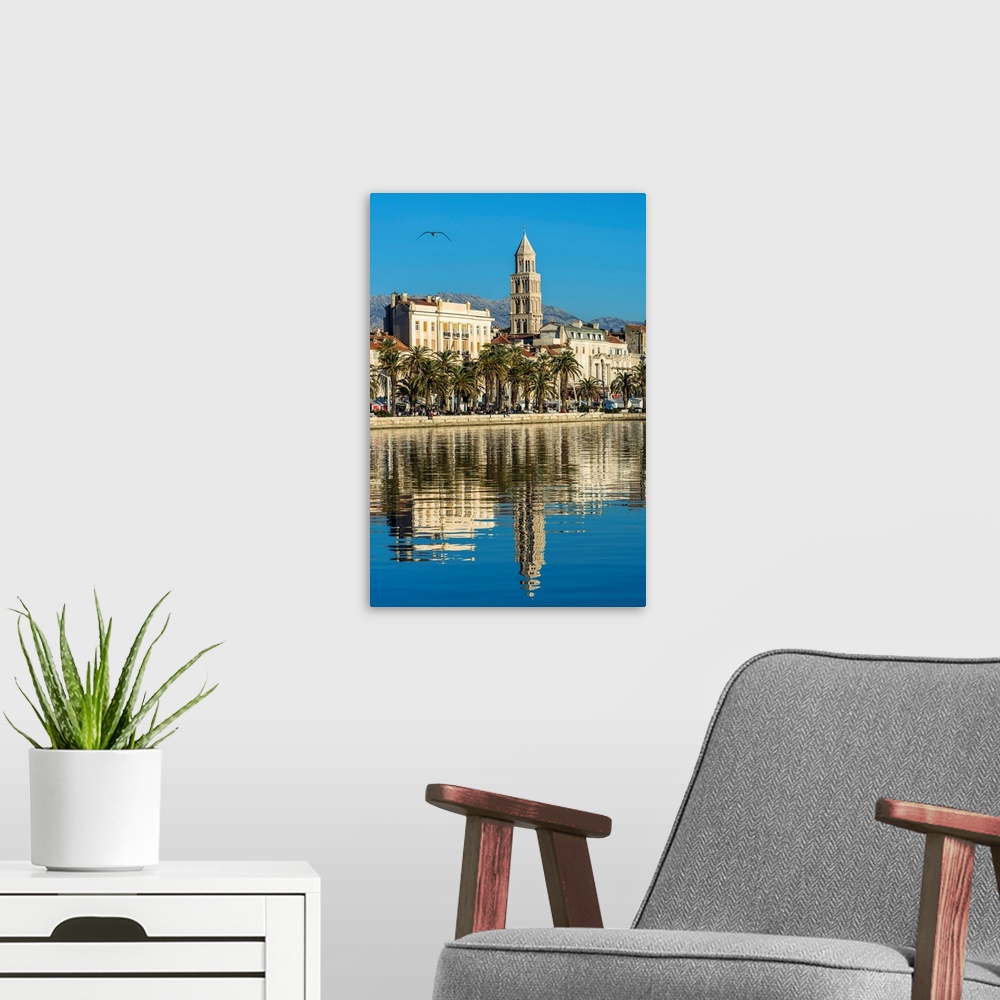 A modern room featuring Waterfront With Cathedral Of St. Domnius In The Background, Split, Dalmatia, Croatia