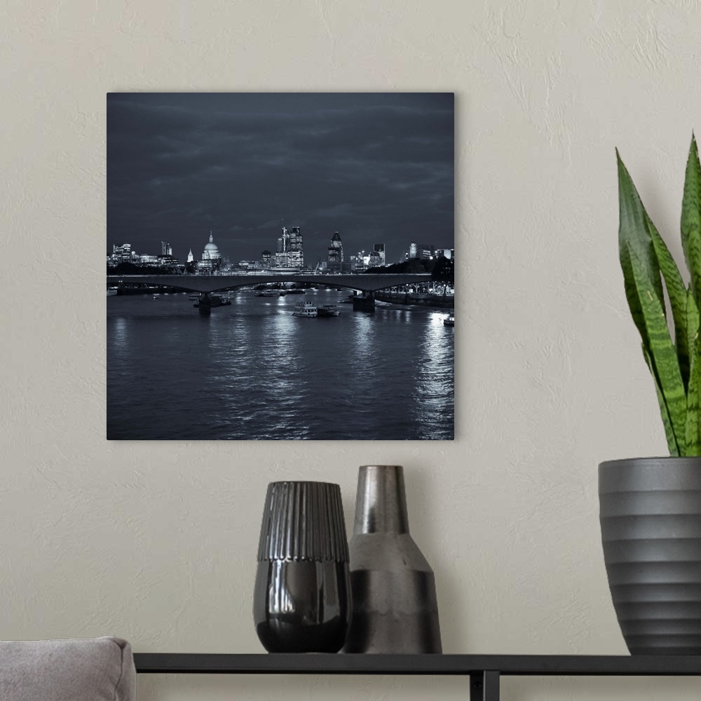 A modern room featuring Waterloo bridge and River Thames, London, England