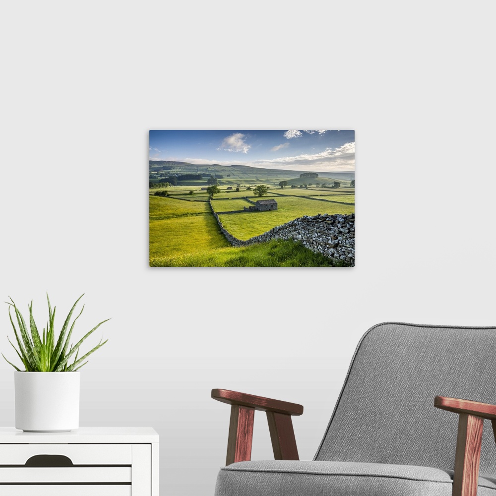 A modern room featuring Wensleydale, Yorkshire Dales National Park, North Yorkshire, England, UK