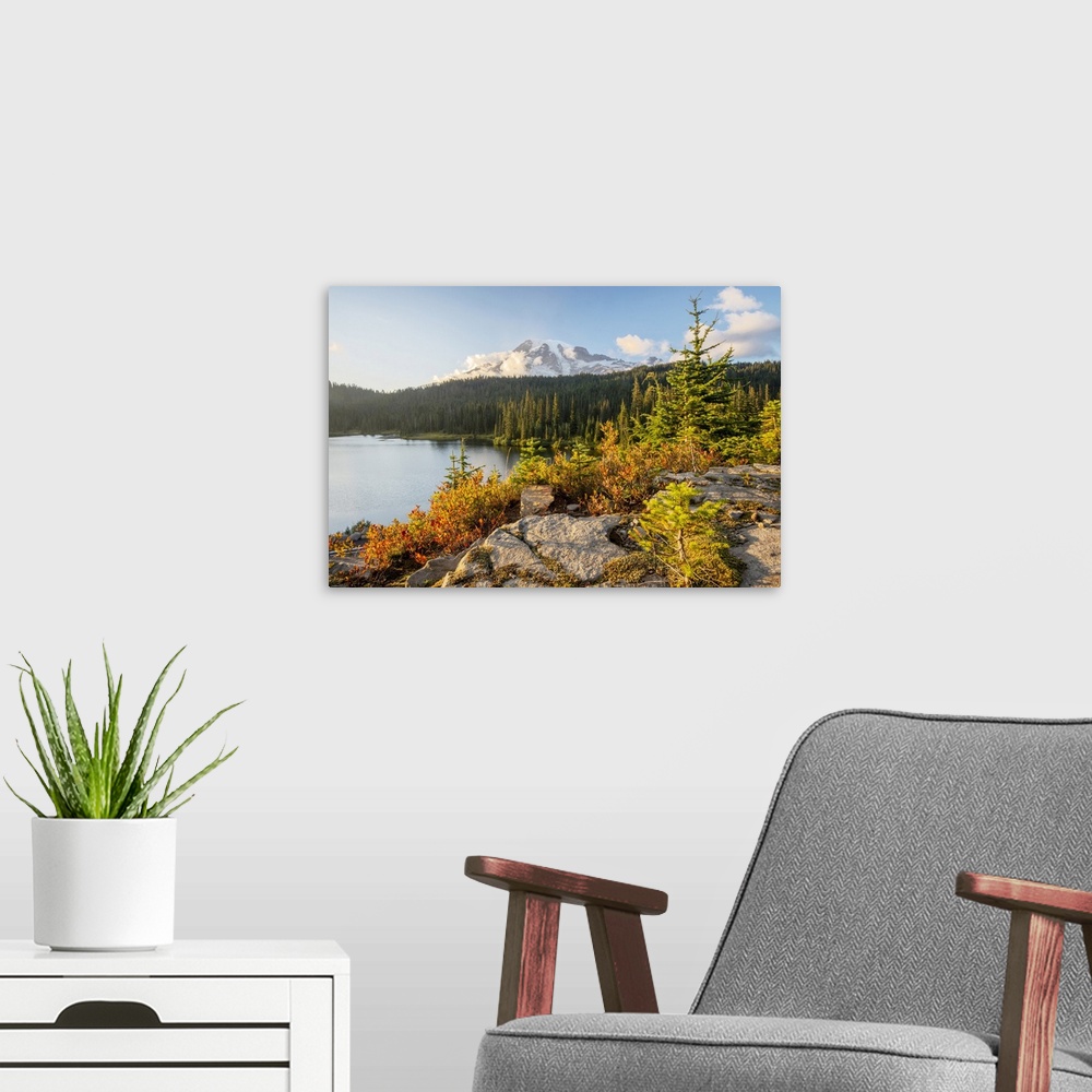A modern room featuring USA; West Coast; Washington; Mount Rainier National Park, Reflection lake