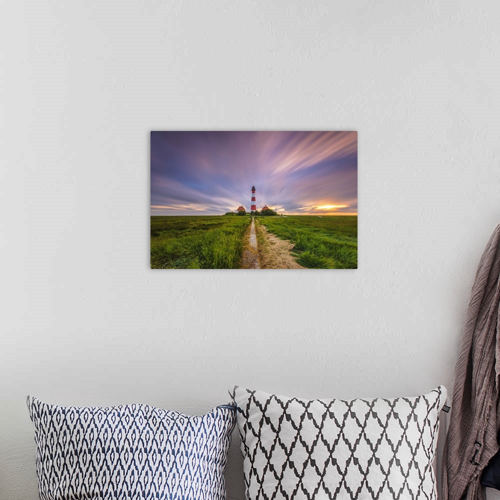 A bohemian room featuring Westerhever lighthouse, Eiderstedt, North Frisia, Schleswig-Holstein, Germany.