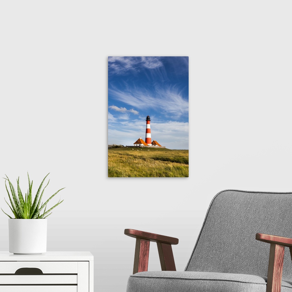 A modern room featuring Westerhever lighthouse, Eiderstedt peninsula, Northern Frisia, Schleswig-Holstein, Germany