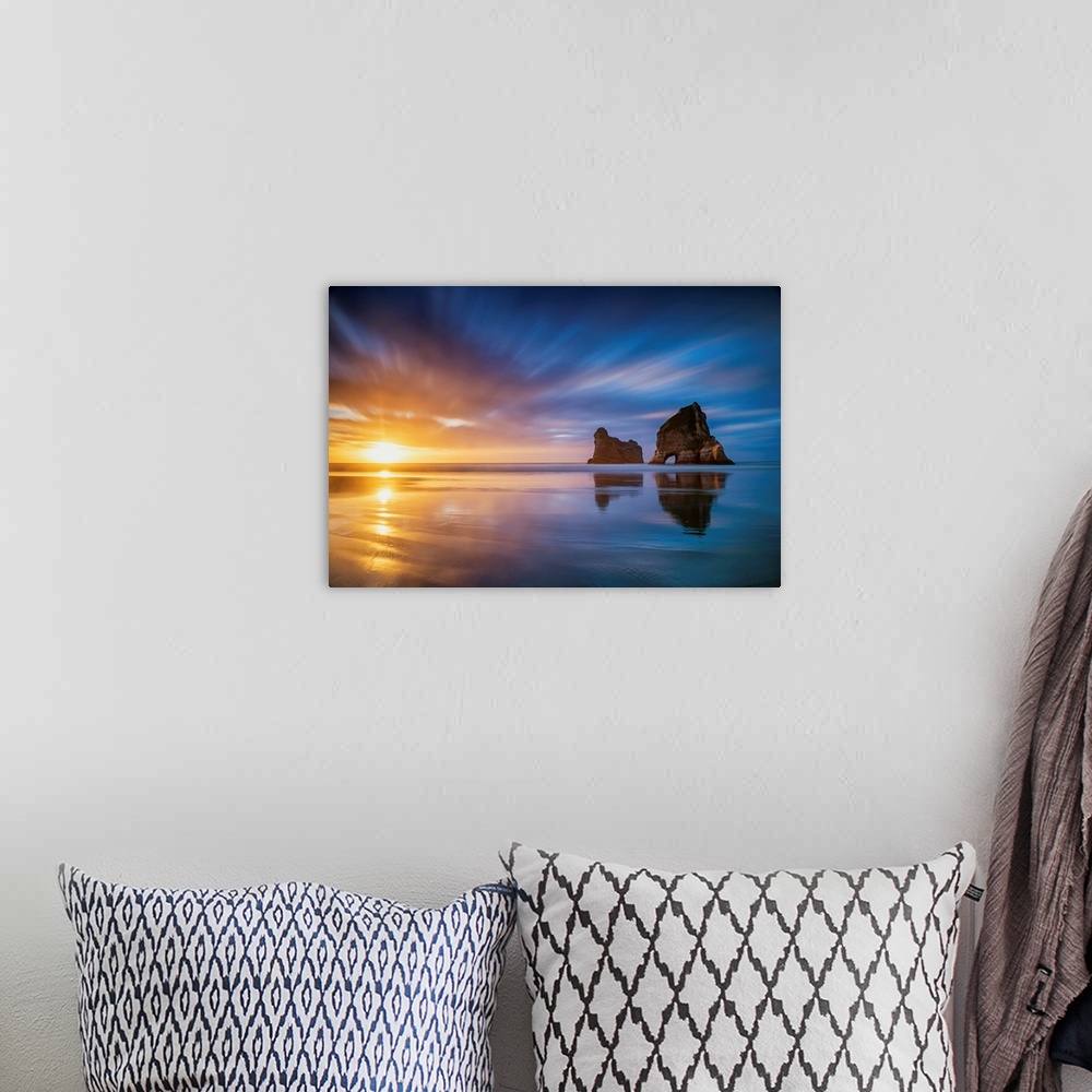 A bohemian room featuring Wharariki Beach At Sunset, New Zealand