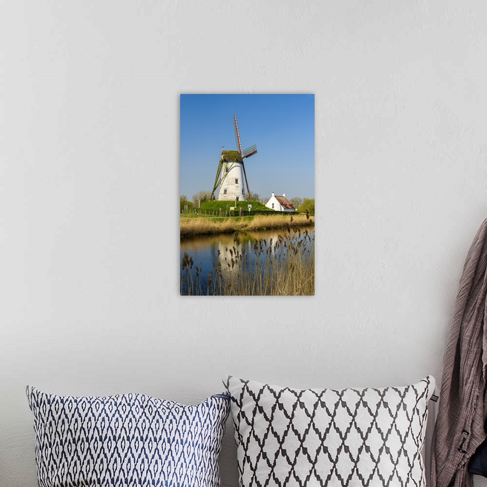 A bohemian room featuring Windmill along Damme canal, Damme, West Flanders, Belgium