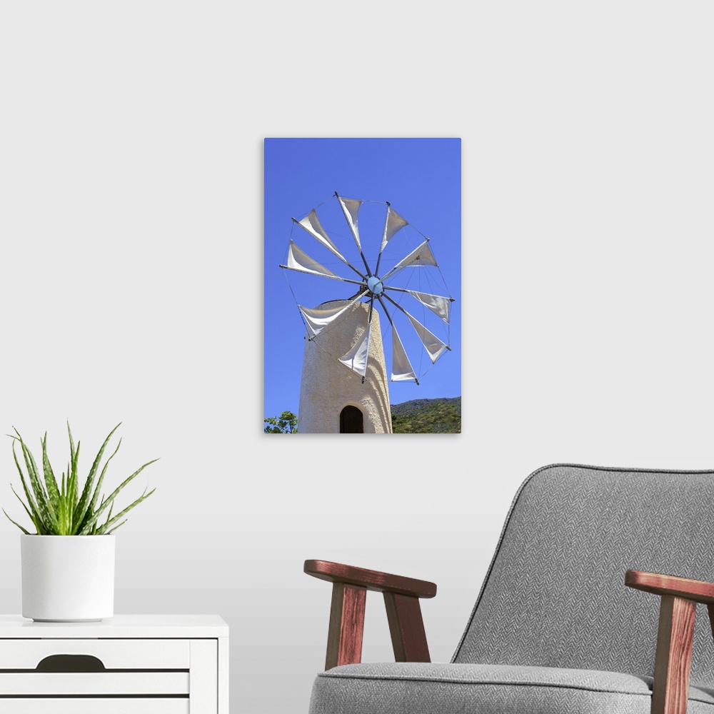 A modern room featuring Windmill, Lasithi Plateau, Crete, Greek Islands, Greece, Europe