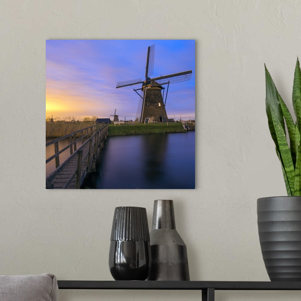 A modern room featuring Windmills, Kinderdijk, UNESCO World Heritage Site, Netherlands, Europe